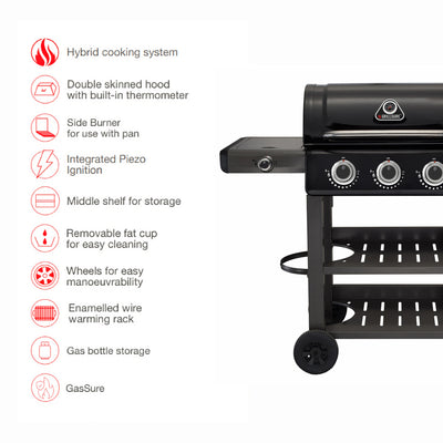 Carbon 3 Burner Barbecue With Side Burner